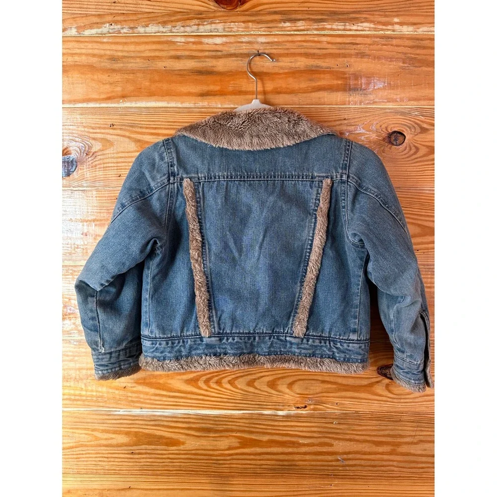 Route 66 Kids Denim Trucker Jacket Faux Fur Trim Fleece Lined Medium Wash Blue